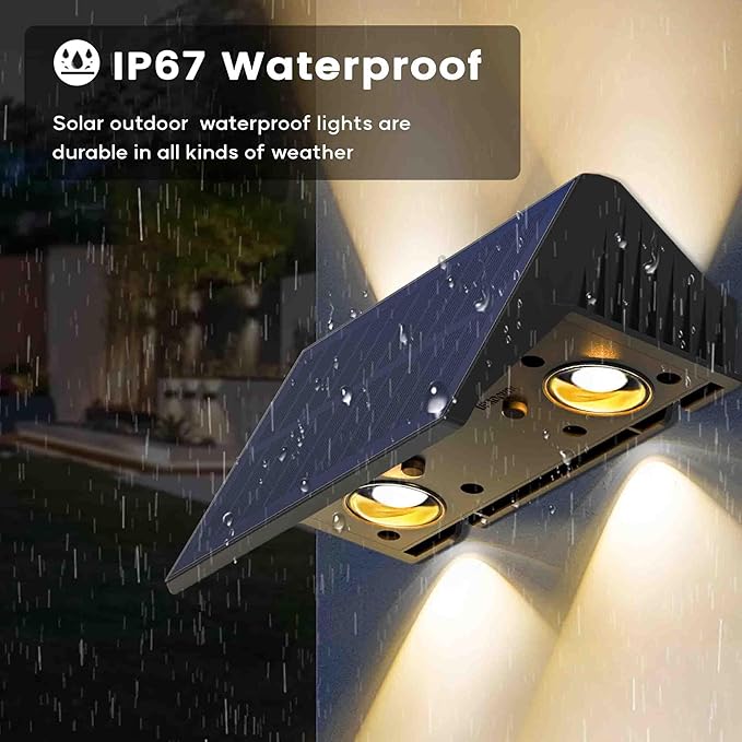 Fence Lights Solar Powered, 6-Pack Solar Fence Lights Up/Down Flexible Buttons, IP67 Waterproof for Outdoor, 120LM Bright, Auto Dusk to Dawn for Wall/Stairs/Yard/Railing/Deck/Pathway (White & RGB)