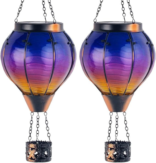 Starsoul 2 PC Starsoul 2 PC Glass Solar Hot Air Balloon Flickering Flame Hanging Garden Light Purple Waterproof Hot Air Balloon Solar Lantern with Large Basket