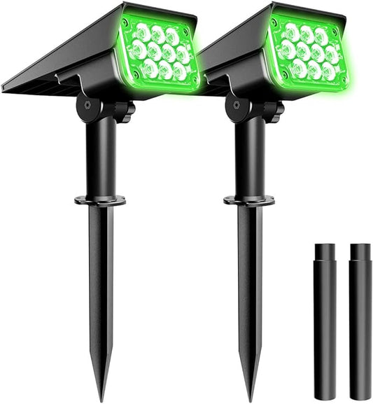 T-SUNUS Green Solar Spot Lights Outdoor Waterproof IP65, Landscape Spotlights 2 Modes Dusk to Dawn for Accent Uplighting Christmas Halloween St. Patrick's Day Tree Yard Statue Graveyard Driveway Flag