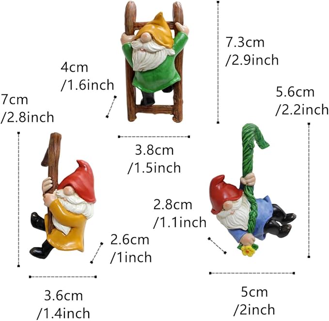 Set of 3 Garden Gnome Statues for Plant Pots Whimsical Climbing Dwarf Figurines Outdoor Garden, Patio, and Home Decor (A)