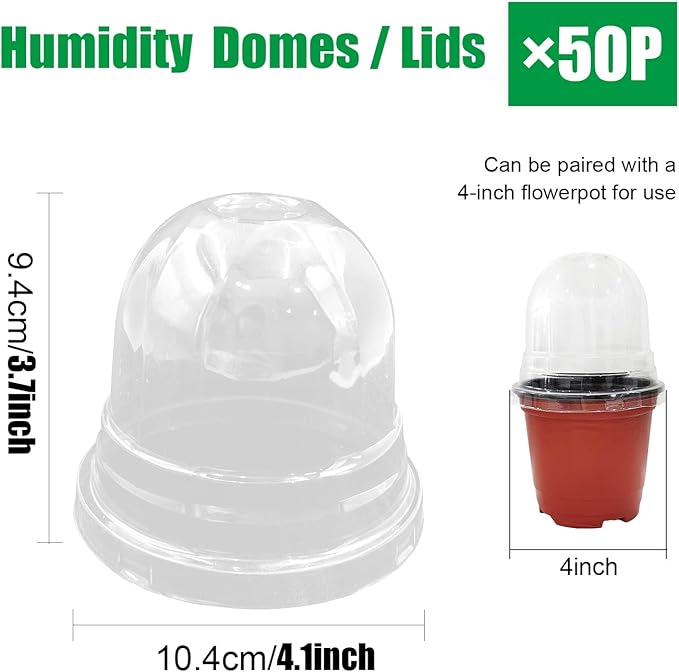 50 Pack Clear Plant Pot Domes, Transparent Seedling Domes Compatible with 4 Inch Seed Starter Pots for Indoor Outdoor Gardening(50Pcs, Clear)