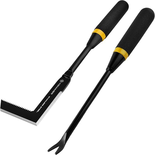 2-Piece Heavy-Duty Stainless Steel Garden Weeding Tool Set with Weed Puller and Crack Weeder, Quantang Handle