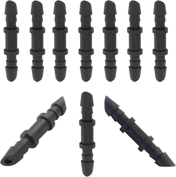 300 Pcs Barbed Connectors Drip Irrigation Fittings, 1/4 Inch Drip Irrigation Coupling, Straight Coupling/Single Barbed Coupling Fittings for Universal 1/4 Inch Irrigation Tubing (Black)