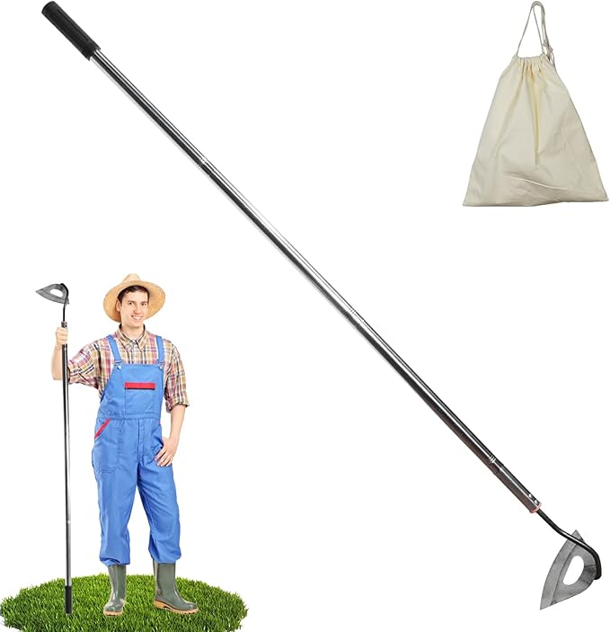 Hoe Garden Tool,All-Steel Hardened Hollow Hoe Heavy Duty Action Hoe with 55 Inch Adjustable Handle Scuffle Garden Hula Hoe with Rake for Backyard Weeding,Farm Planting (1 Pack Long Handle Hoe)