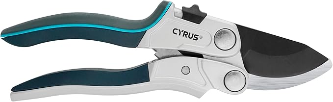CYRUS Pruning Shears for Gardening 8" Pruners Trimming Scissors Ratchet Wheel Effortless Pruning Non Stick Coating Blade with Anti Slip Handle Scissors Widely Used for Gardening, Hydrology, Grow Tents