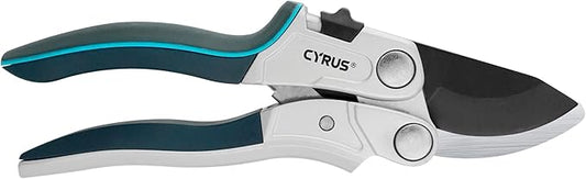 CYRUS Pruning Shears for Gardening 8" Pruners Trimming Scissors Ratchet Wheel Effortless Pruning Non Stick Coating Blade with Anti Slip Handle Scissors Widely Used for Gardening, Hydrology, Grow Tents