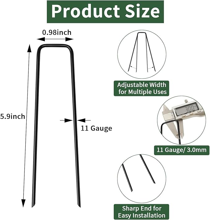 6 Inch Galvanized Garden Landscape Staples Stakes, Heavy Duty Anti Rust Stakes U-Shaped Weed Barrier Fabric Stakes for Holding Fence Ground Cover Artificial Turf Soaker Hose Dripper Irrigation (10)