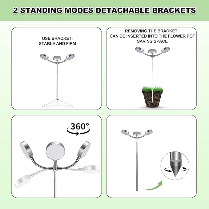 Grow Lights Full Spectrum with Detachable Tripod Stand, Multi-Functional 10-55 Inches Height Adjustab Stand and Desktop Plant Growing Lights for Indoor Large Small Plants with Auto On/Off Timer