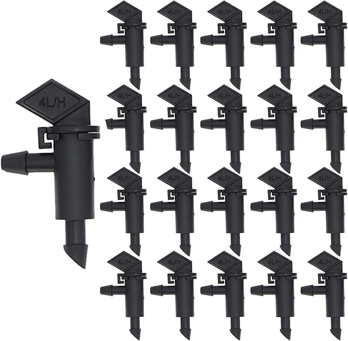 100 Pack 1 GPH Flag Irrigation Dripper Emitter 4L/H Garden Irrigation Drip Emitters Irrigation Emitter Flag Dripper Drip Irrigation Connect 4mm/7mm Hose for Home Garden Trees Herbs (Black)