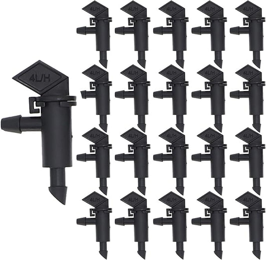 100 Pack 1 GPH Flag Irrigation Dripper Emitter 4L/H Garden Irrigation Drip Emitters Irrigation Emitter Flag Dripper Drip Irrigation Connect 4mm/7mm Hose for Home Garden Trees Herbs (Black)