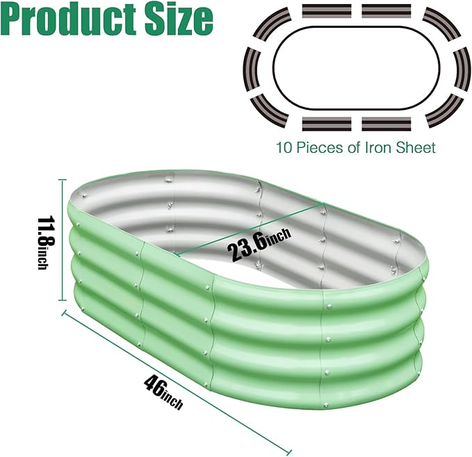 SnugNiture Galvanized Raised Garden Bed, 4x2x1ft Oval Metal Planter Box for Planting Outdoor Plants Vegetables
