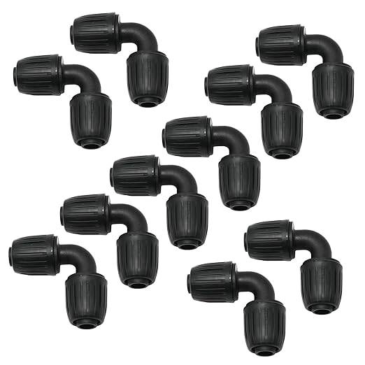 10Pcs 1/2 inch Drip Irrigation Fittings, Lock Barbed Elbow Connectors Compatible with Most Rain Bird Orbit Dig Toro Elbow Connectors for (1/2" ID x 0.63''~0.65" OD) Tubing 90 Degree