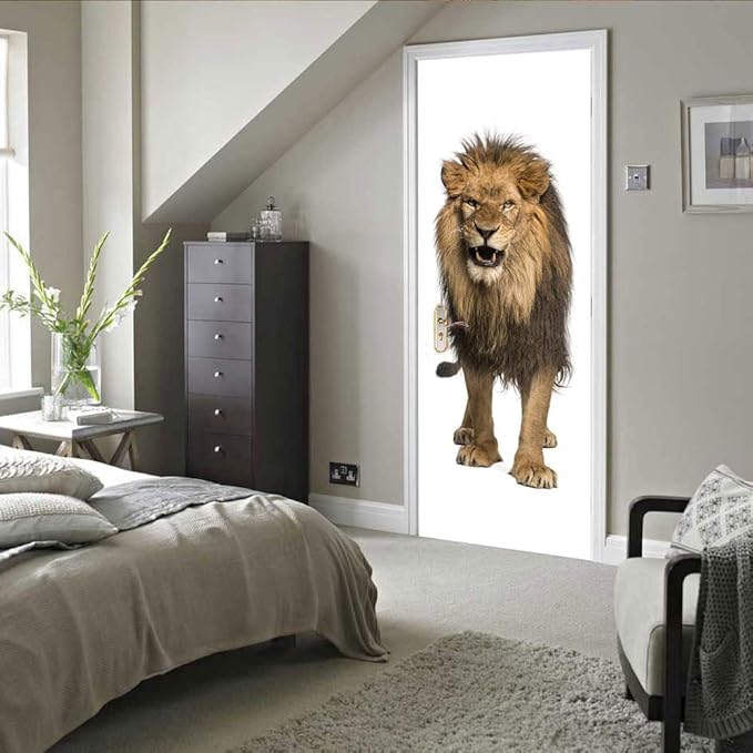 3D Peel & Stick Murals - Lion - Wallpaper, Self-Adhesive, Removable PVC, Waterproof - 37.4 x 78.7 inch for Bedroom & Living Room Decoration