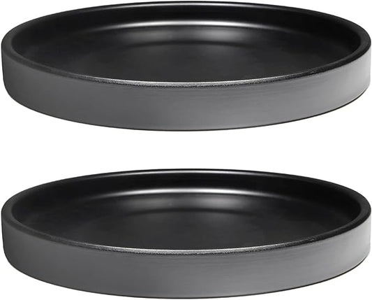2 Pack Ceramic Plant Saucer Pot Tray 7 Inch, Planter Saucers 4 5 6 7 8 9 10 11 12 13 Inch for Indoors Outdoor, Durable Sturdy Flower Drainage drip Water Tray for Glazed Pots Base (7 Inch-Black)