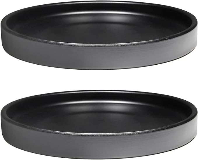 Ceramic Plant Saucer Black Deep Pot Tray - 1 Pack 15 inch, Planter Saucers Water Drip Trays for Indoors Outdoor, Thick Durable Sturdy Flower Pot Saucers for Glazing Pots Base, More Sizes 3-15 inch