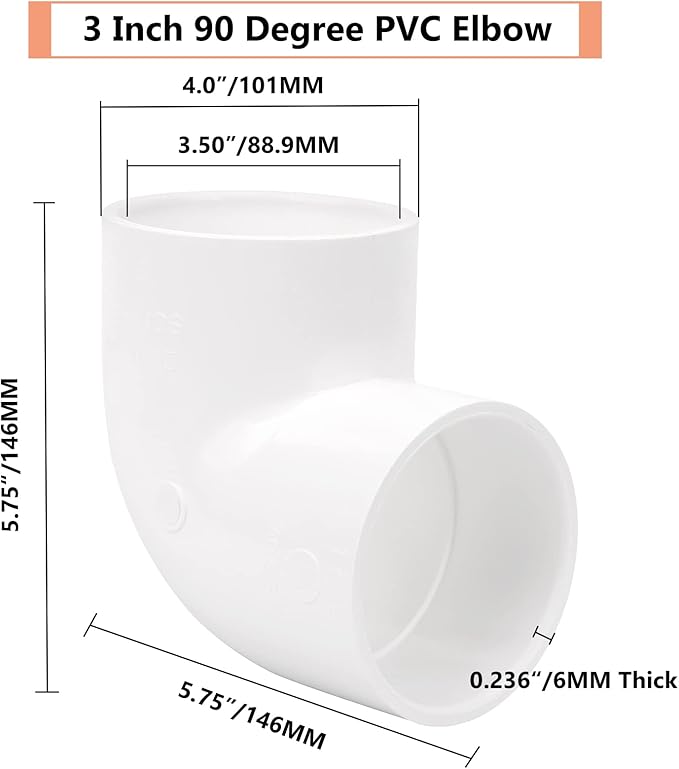 3 Inch 90 Degree Elbow PVC Pipe Fittings 2 Way Right Angle PVC Pipe Fitting, Furniture Build Grade SCH40 (Socket x Socket) 3" PVC Fitting Connectors for DIY PVC Shelf Garden Support Structure