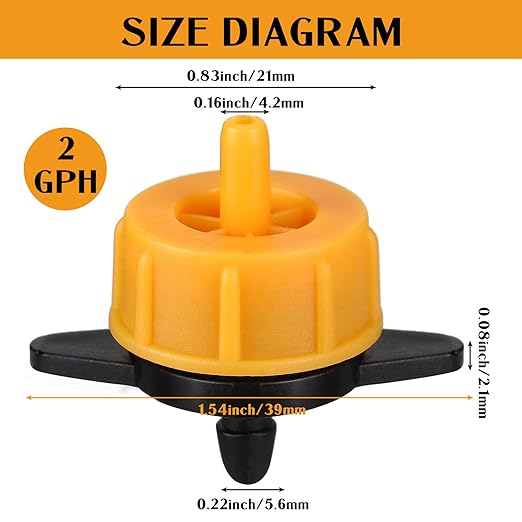 100 Pcs Drip Irrigation Emitters, Pressure Compensating Absinthe Drippers, Drip Tip Constant Flow Heads Parts Garden Flower Pots Plants, Dig Kit for 1/4 Inch Watering Tubing Line (Brown,2 GPH)