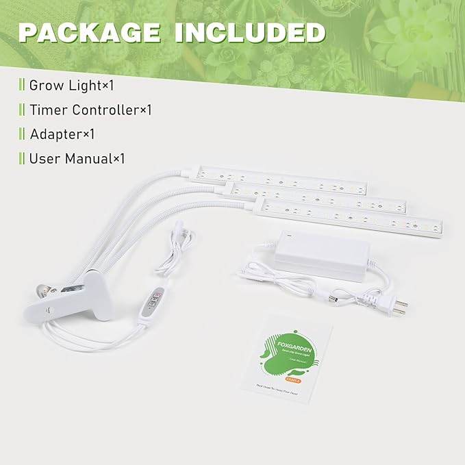 FOXGARDEN® Grow Light for Plant Growing, Full Spectrum Plant Lights for Indoor Growing with Timer 4/8/12 H, Tri-Head 156 LED Grow Lamp with Gooseneck & Clamp, 4 Brightness Levels for Indoor Plants