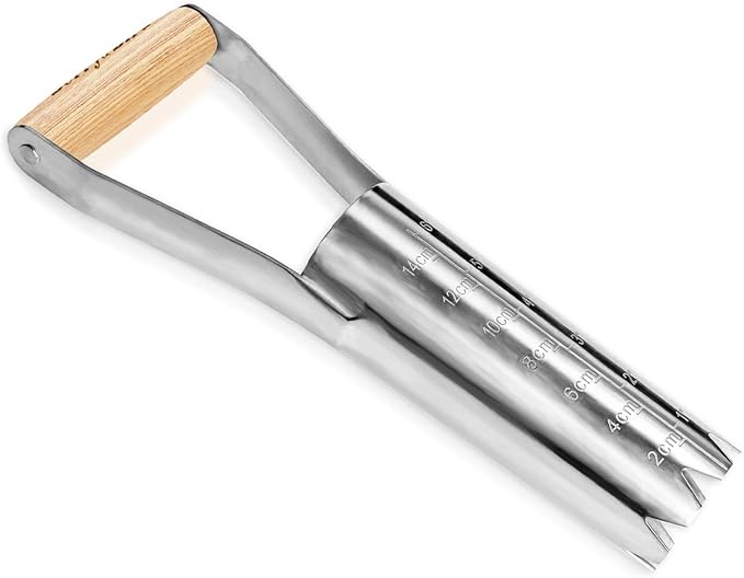 Berry&Bird Garden Bulb Planter with 6 inches Depth Mark, Garden Bulb Transplanter Tool with Wooden Handle, Stainless Steel Soil Release Tool for Transplanting Digging Planting Flowers