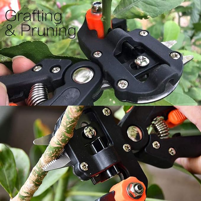 FUNTECK 2-in-1 Grafting Tools Pruner Kit, V-Graft Omega-Graft and U-Graft, Perfect for Fruit Tree Grafting, Including Grafting Tapes, Grafting Knife & Replacement Blades