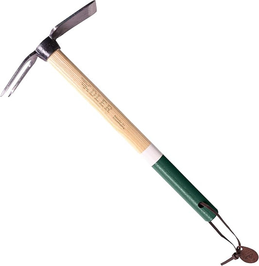 Adler - The Lily Garden Hoe, Heavy Duty Yard Tool Lawn Care, Loosening Soil, Weeding, and Digging, Steel Head 10.6 inches, Wood Handle 17.7 inches (Green)