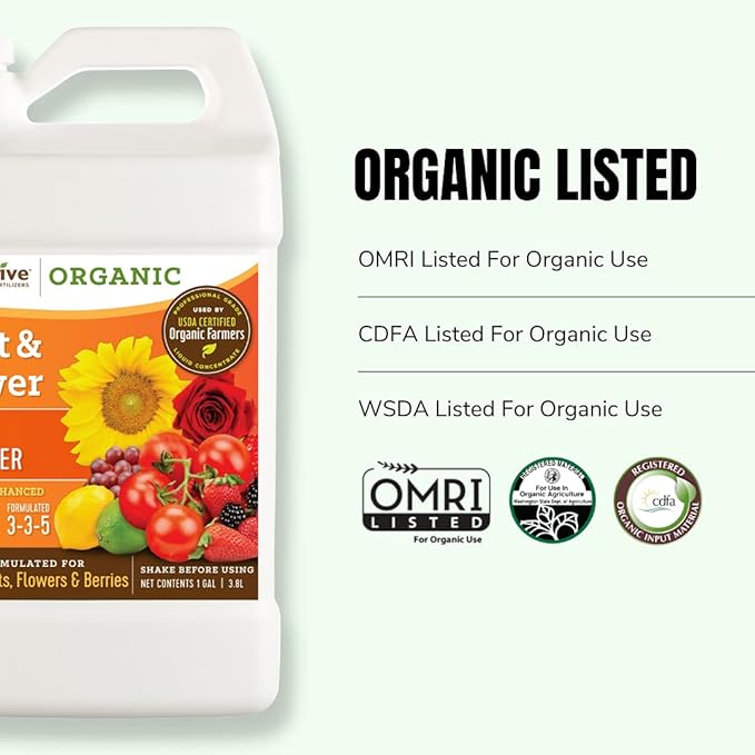 AgroThrive Fruit and Flower Organic Liquid Fertilizer - 3-3-5 NPK (ATFF1032) (32 oz) for Fruits, Flowers, Vegetables, Greenhouses and Herbs