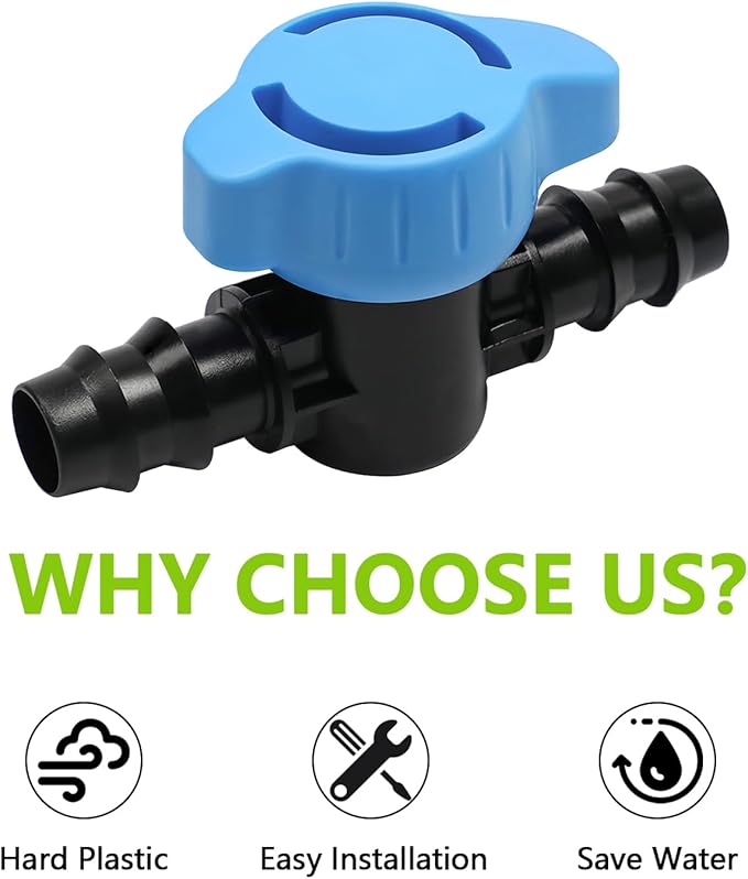 15 Pieces Drip Irrigation 1/2" Barbed Valve Fittings,Shut Off Valve Connectors for 1/2 Inch Drip Irrigation Tubing (.570-.620" ID) Drip Line Parts for Drip Sprinkler Garden Lawn Systems