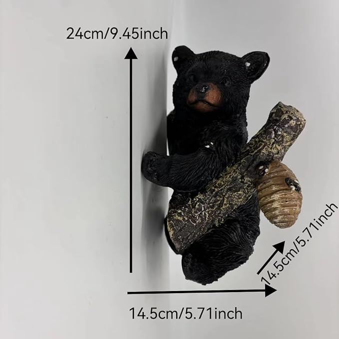 Black Bear Cub Tree Hugger Decor Outdoor Sculpture, Baby Bear Hanging Up a Tree Statue Garden Peeker, Adorable Cute Resin Tree Hugger Bear Face for Gifts and Garden Decor