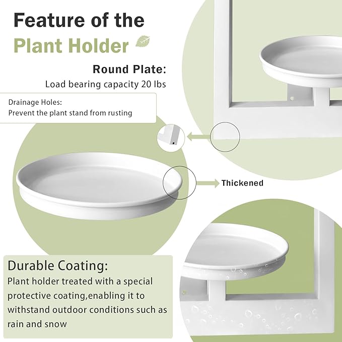 Picture Frame Plant Holder, Wall Mount Plants shelf Indoor Outdoor, Metal Hanging Planters Stand Decor, Window Planter Hanger Shelves, Modern Floating Ornament Rack Art for Home & Garden(White 3pc)