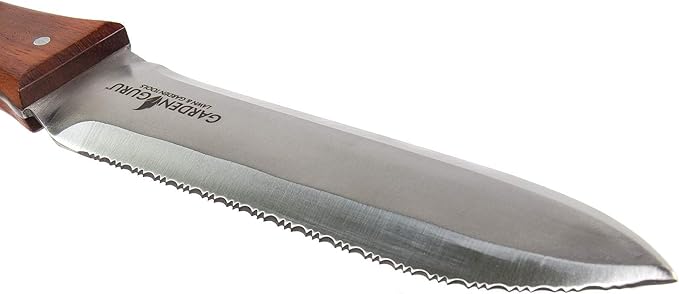 Garden Guru Hori Hori Garden Knife Supreme Set for Weeding, Digging, Pruning, and Cultivating - Stainless Steel Full Tang Blade | Marks for Measuring Planting Depth | Premium Leather Sheath