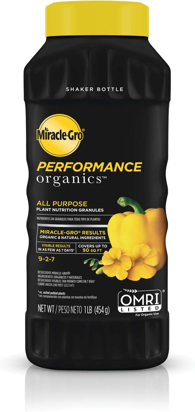 Miracle-Gro Performance Organics All Purpose Plant Nutrition Granules - 1 lb. Shaker Bottle, Organic, All-Purpose Plant Food for Vegetables, Flowers and Herbs, Feeds up to 90 sq. ft.