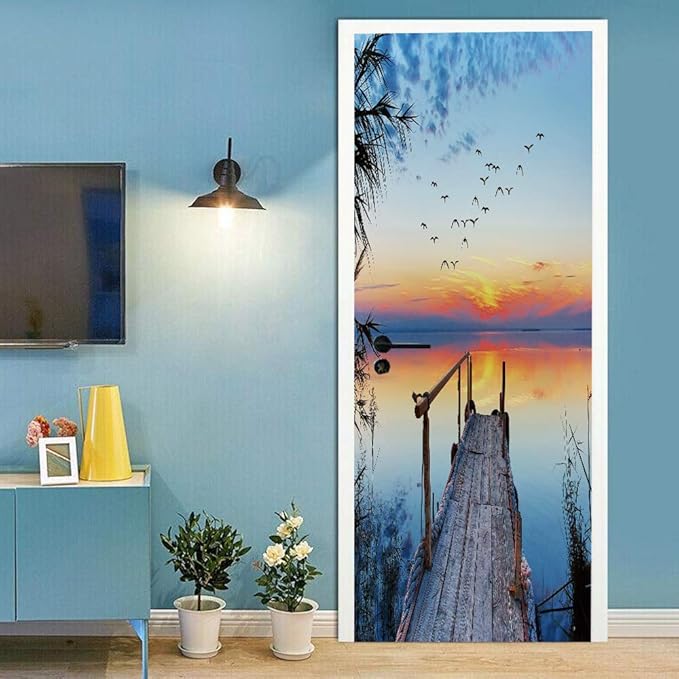 3D Door Stickers Murals - Peel and Stick - PIER - Wallpaper Self-Adhesive Decals - Removable PVC Waterproof Door Poster - Bedroom, Living Room - 37.4" x 82.7"