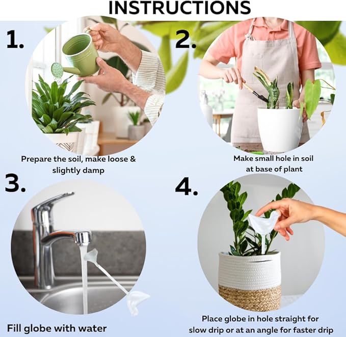 Evelots Plant Self Watering Glass Globes, Bird Shaped Bulbs (4 Pack) Automatic Water Irrigation System for Plants with Funnel, Indoor & Outdoor Use -Extra Long 9.5 Inches