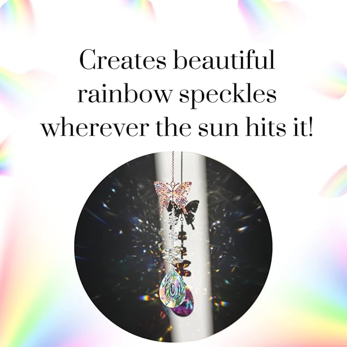 Suncatcher with Crystals,Colorful Crystal Butterfly Rhinestones Suncatcher Window Hanging,Crystal Prism Hanging Ornament,Rainbow Maker Decoration for Home, Garden, Wedding, Party & Christmas