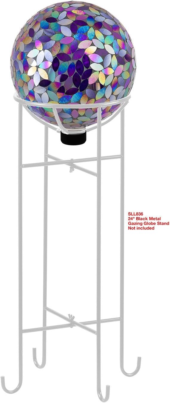 Alpine Corporation 10" Diameter Indoor/Outdoor Glass Mosaic Gazing Globe Yard Decoration, Purple Pearlized Petals Design