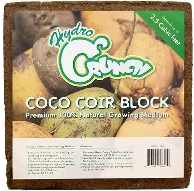 Hydro Crunch CB801 Coco Coir 2.5 Cubic Ft Block of Soiless Growing Media, Brown