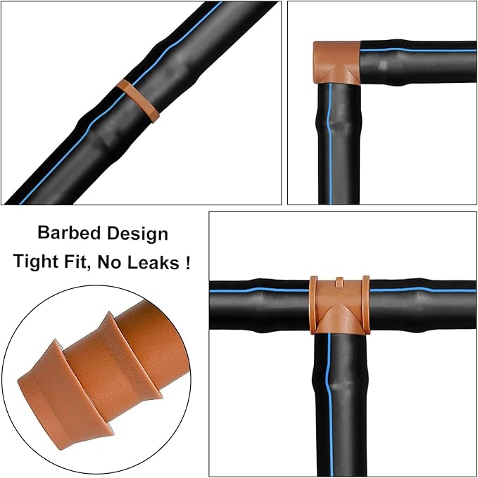 28P Drip Irrigation Fittings Kit (17mm) for 1/2" Tubing (.600" ID), 10 Couplings, 6 Tees, 6 Elbows and 6 Tubing End Closure - Barded Connectors for Drip or Sprinkler Systems(28 Pieces Set)