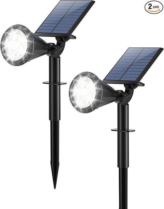 Solar Spot Lights Outdoor Waterproof 180° Adjustable Solar Powered Landscape Lights for Yard 4 Lighting Modes Solar Spotlights for Pathway Garden Outside Wall Pool Porch (2 Pack, Cool White)