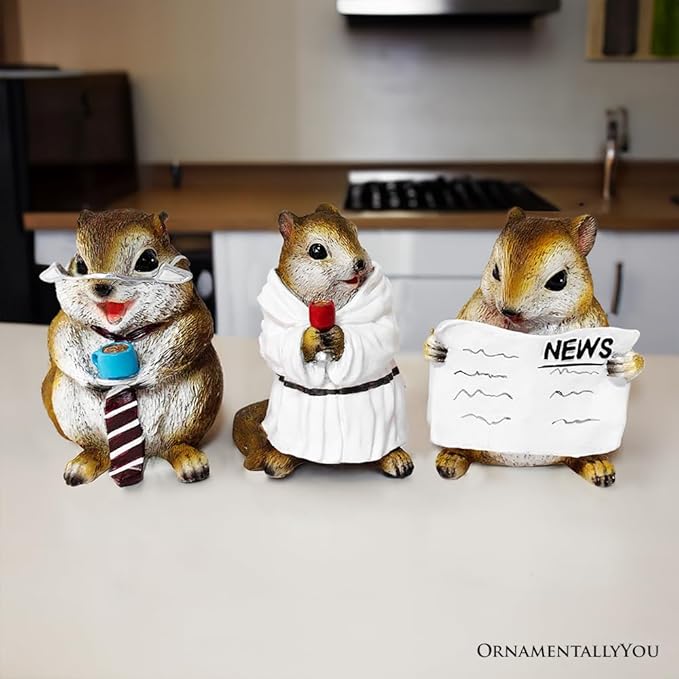 Spring & Summer-Themed Garden Statues – Adorable Outdoor Decor for Lawn, Patio & Porch (Whimsical Chipmunk Trio Set of Three Figurines, 5" Cute Desk Decor and Garden Statues)