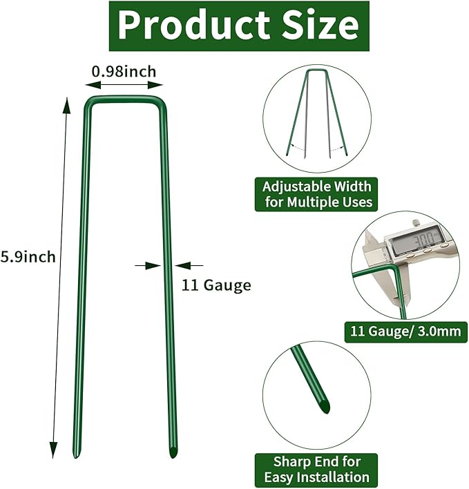10PCS 6-Inch Galvanized Garden Landscape Staples Stakes, Heavy-Duty Sod Pins Anti-Rust 11 Gauge Garden Stakes, Plant Stakes for Weed Barrier Fabric Ground Cover Tubing Soaker Hose Drippers Irrigation