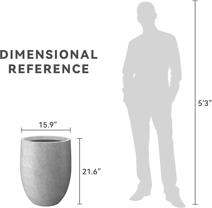 Kante 21.7" H Natural Concrete Tall Planter, Large Outdoor Indoor Decorative Pot with Drainage Hole and Rubber Plug, Modern Round Taper Style for Home and Patio