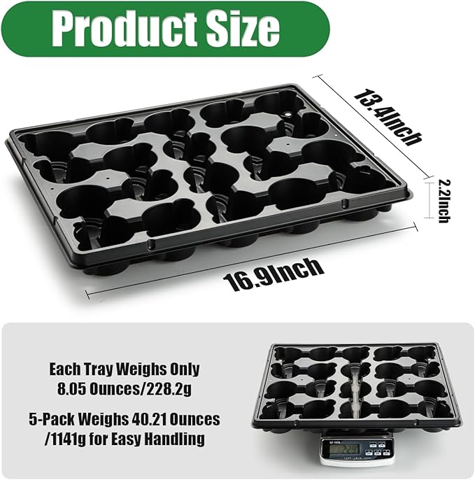 20 Cell Plant Trays for Carrying 3 inch Round Nursery Pots, Sturdy Plastic Trays Suitable for Holding 100 pcs Peat Pots (5 Packs)