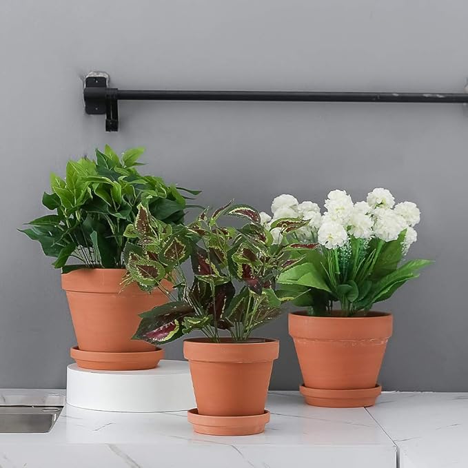 Yishang Large Terracotta pos with Drainage Hole and Saucers,Ceramic Clay Planter Pots for Indoor/Outdoor Plants,6 Inch & 7 Inch & 8 Inch,Set of 3