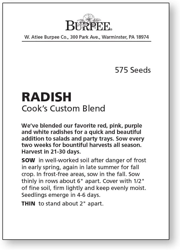 Burpee Cook's Custom Blend Radish Seeds 575 seeds