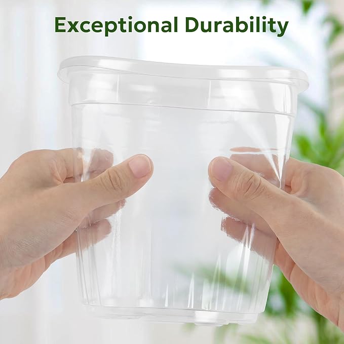 1 Gallon Reinforced Clear Nursery Pots with Drainage Hole, 30 Packs, 6.7 Inch Transparent Pots for Seedlings, Indoor/Outdoor Plants, Veggies, Flowers, and Professional Nursery Use