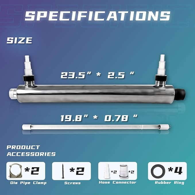 UV Light for Aquarium Algae Control with 55W UVC Bulb Stainless Steel Ultraviolet Green Water Machine Algae Remover for Pond