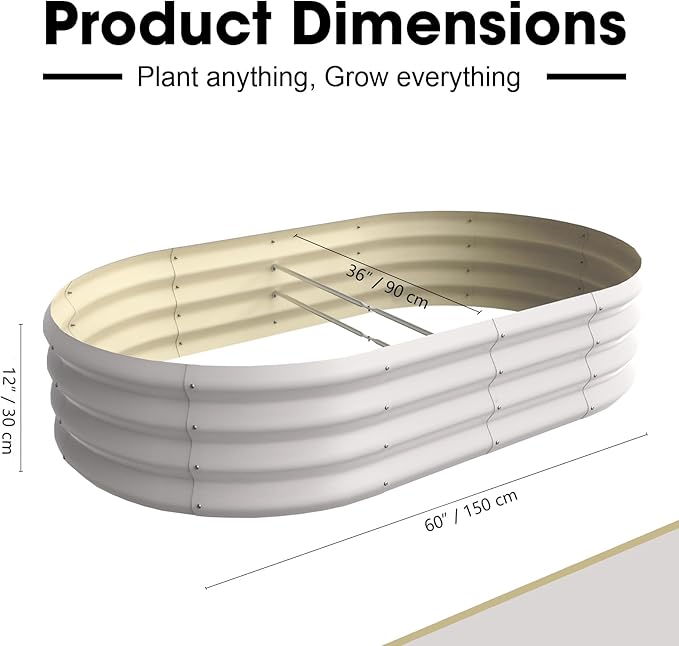 5x3x1ft Oval Galvanized Raised Garden Bed Outdoor 9-in-1 Large Metal Modular Planter Box Raised Beds for Gardening,Vegetables,Fruits,Flowers & Herbs (White)