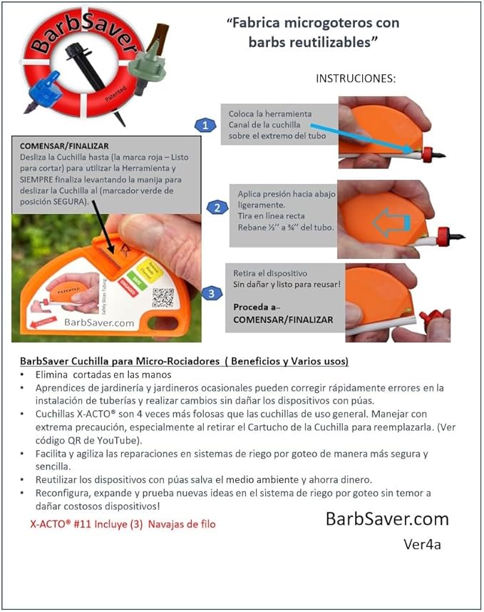 BarbSaver Drip Irrigation Cutter Tool – Reuse Barbed Parts, Fittings, In-Line Emitters, Drippers, Bubblers and Micro-sprayers, by Easily Cutting Away 1/4" Micro-drip Tubing.