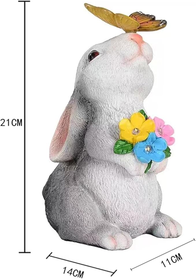 Solar Rabbit Outdoor Statues Garden Decor with Butterfly LED Lights Bunny Statue Easter Decor for Patio Balcony Yard Lawn Ornament, Birthday Mother Day Gardening Gifts for Mom Grandma Women