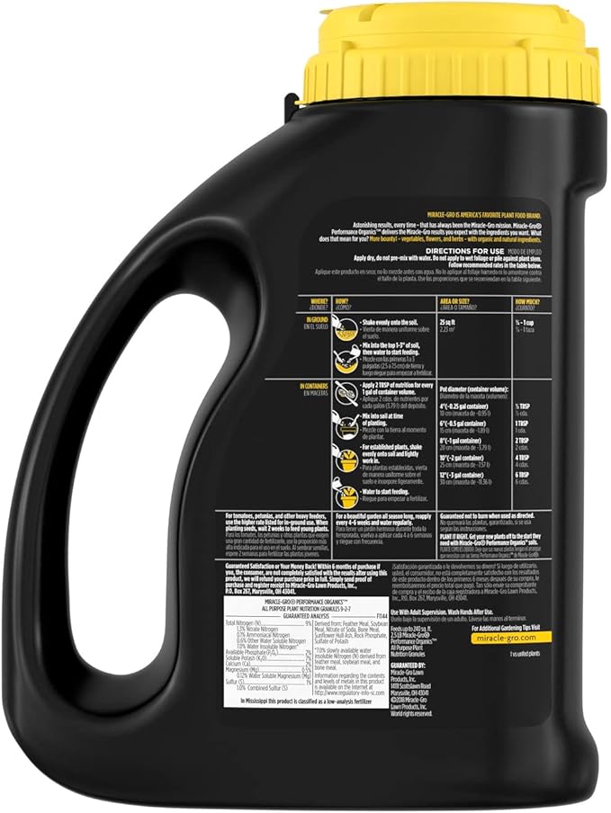 Miracle-Gro Performance Organics All Purpose Plant Nutrition Granules - 2.5 lb., All-Purpose Plant Food for Vegetables, Flowers and Herbs, Feeds up to 240 sq. ft.